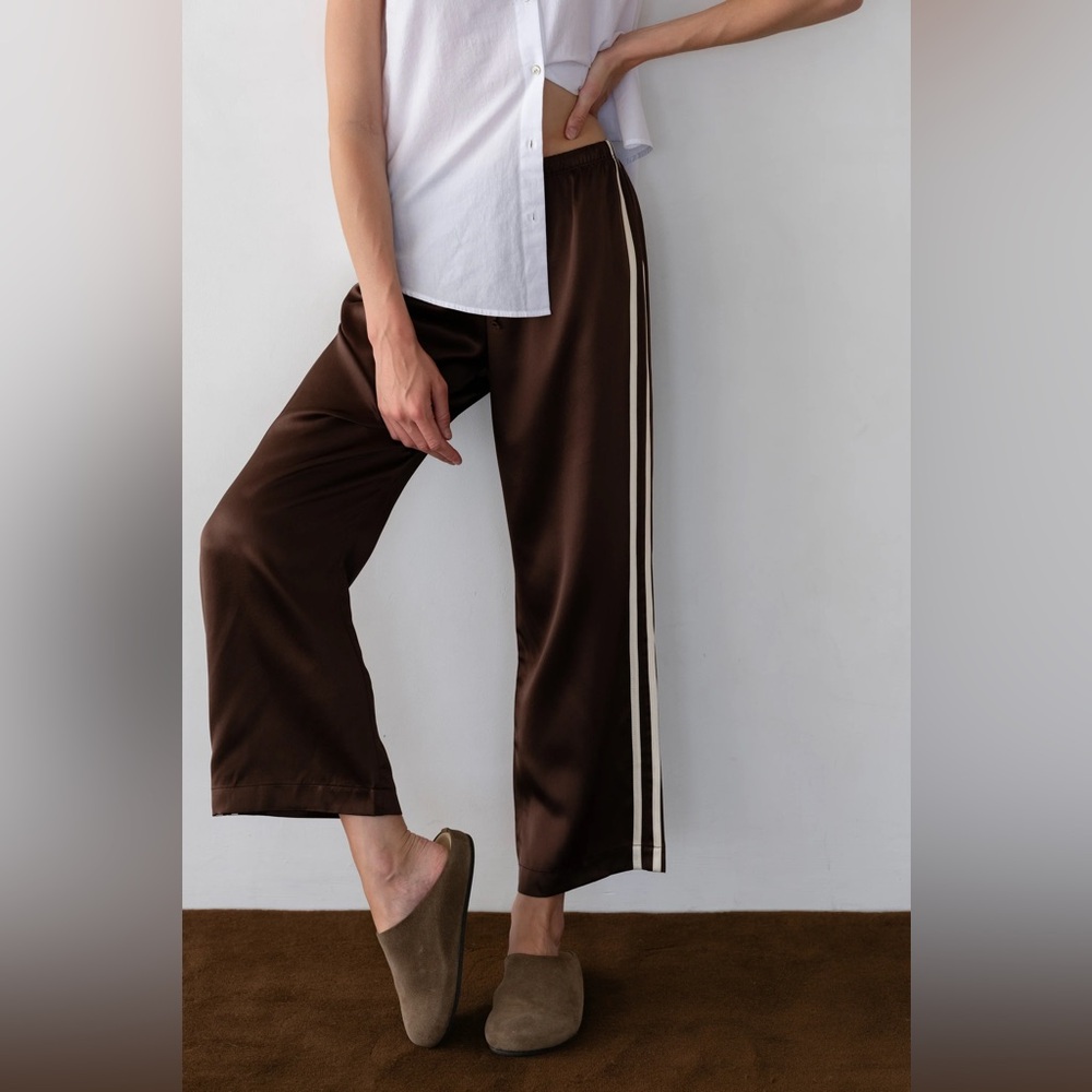 DONNI. Silk Stripe Crop Pant Espresso Brown XS Track Pant